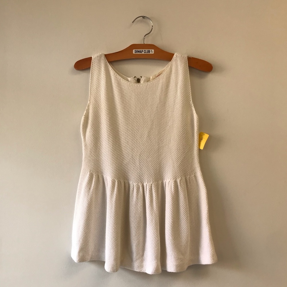 ZARA off white sleeveless knit peplum top